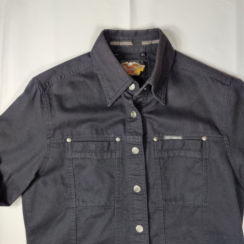 Harley Davidson Performance Snap Long Sleeve Shirt Black Eagle Women's XS Biker - Picture 6 of 15